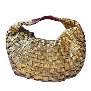 Campomaggi Woven Metallic Gold Bag in Oro/Cognac